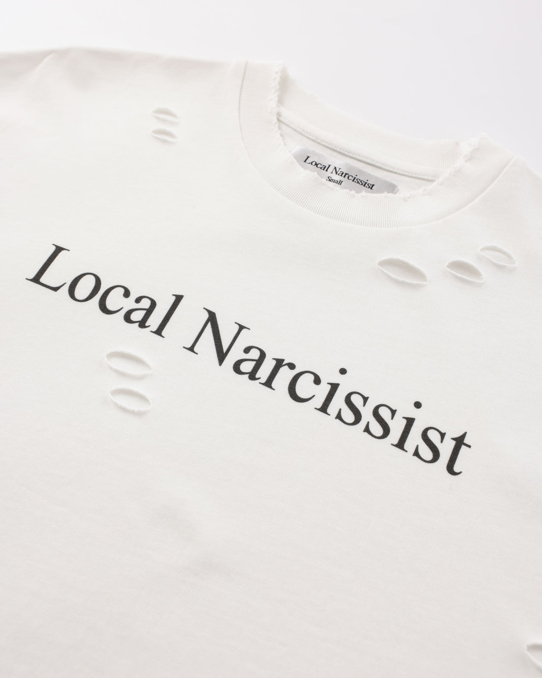 "Local Narcissist" Distressed Cropped T-Shirt White
