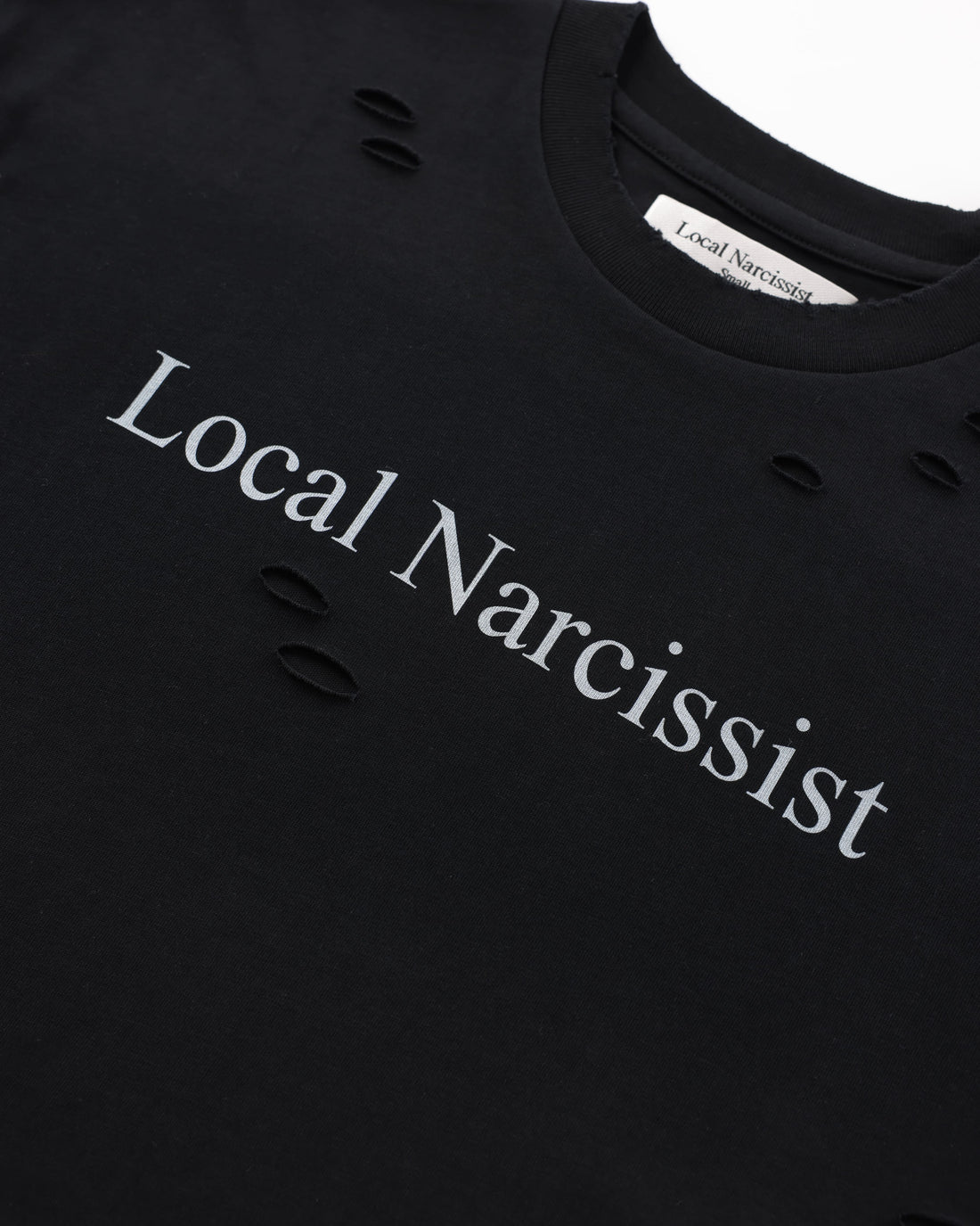 "Local Narcissist" Distressed Cropped T-Shirt Black