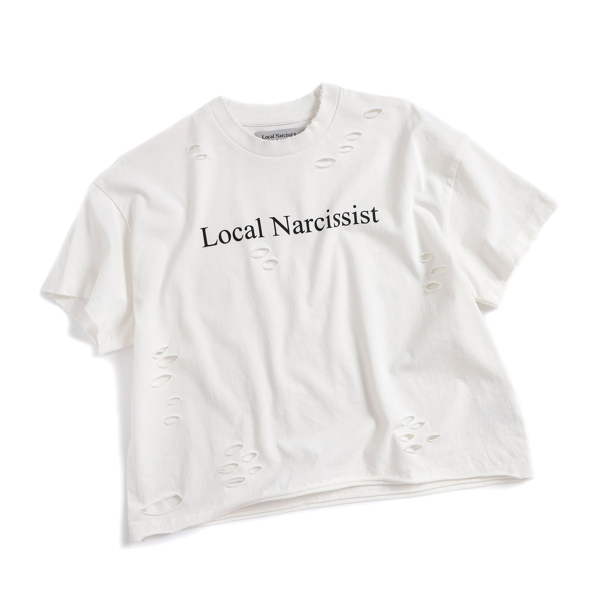 "Local Narcissist" Distressed Cropped T-Shirt White