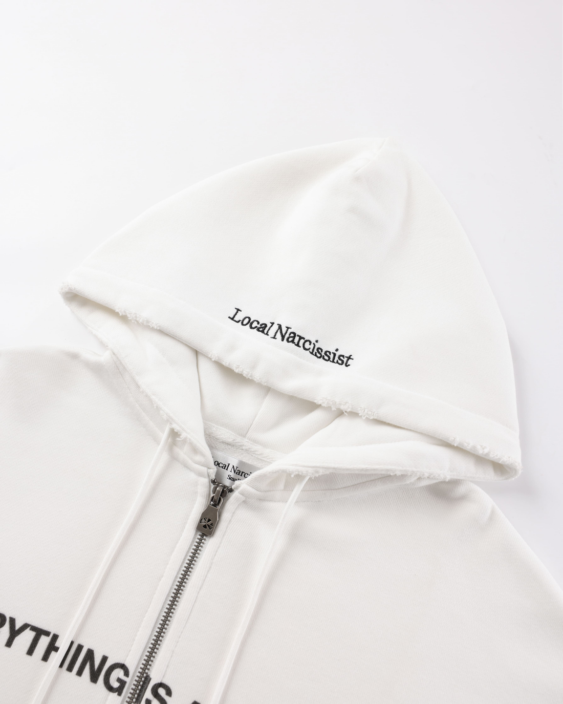 "Everything Is About Me" Zip-Up Hoodie White