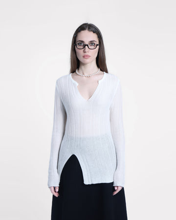 Amile Open Knit V Neck Top